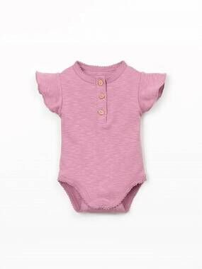 NEW PLAY UP girls organic cotton bodysuit with front opening in dark pink